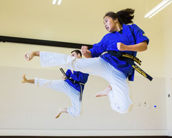 UC Merced students practicing karate.