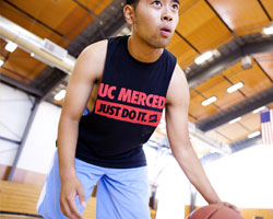 Summer Session student plays basketball at the Gallo Recreation Center
