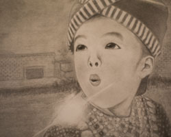 Exhibit artwork shown at the Kolligian Library